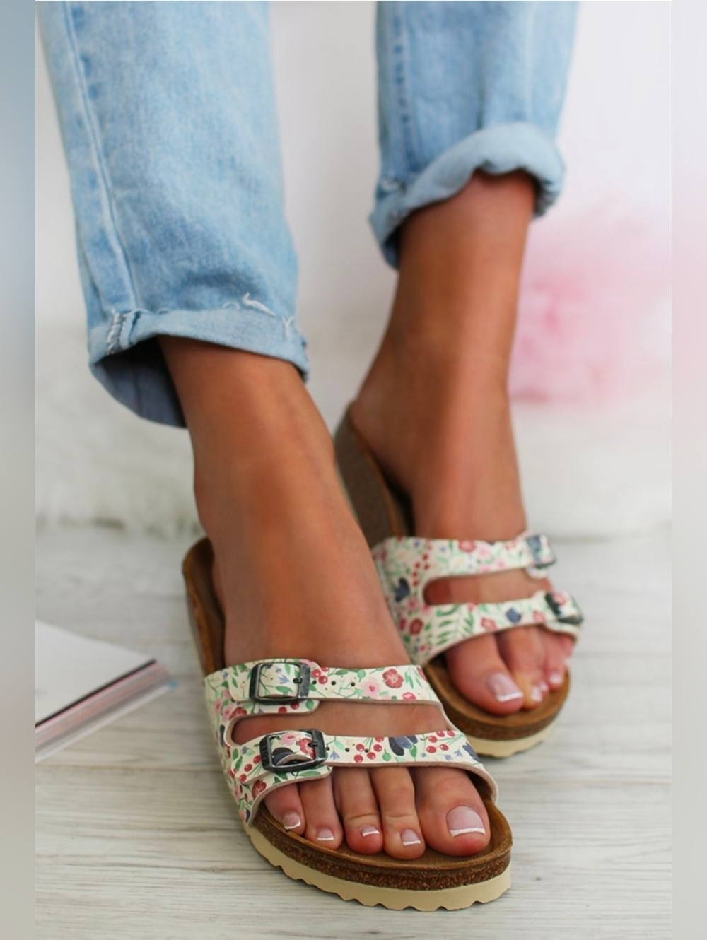 Birkenstock Floral Double-Buckle Slide Sandals - Size 37
